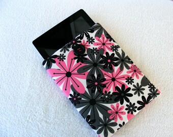 IPad 2 Cover, IPad Air Cover, IPad Pro Case, Nook HD+ Cover, Samsung Galaxy T2 Cover, IPad Cover, Pink and Black Daisy Print, 10" x 8"