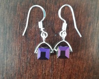 Crystal earrings, Cube earrings, Purple earrings, Dangle earrings, Women's earrings, Gifts for her, Gifts under 20