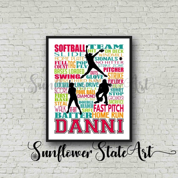 Personalized Softball Poster Typography Softball Gift Ideas