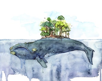 Whale Painting, Watercolor Painting, Whale Island, Whale Art, Beach Decor, Nautical Art, Print, Whale Nursery,Print titled,"Bottomless Blue"