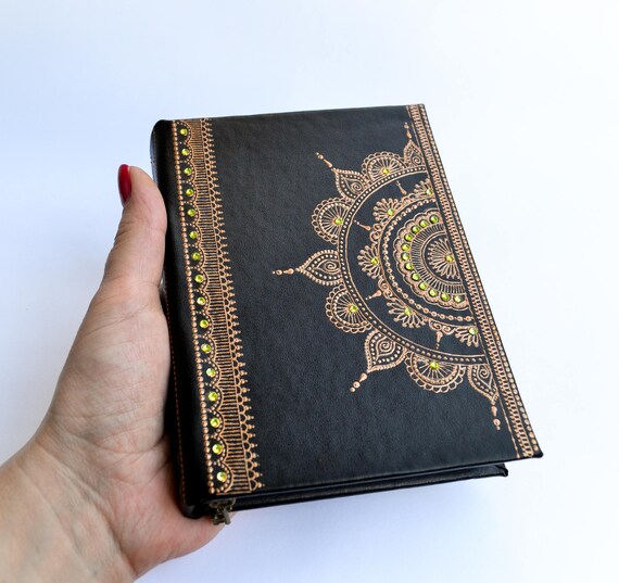  Henna  art lined journal vegan leather planner personalized