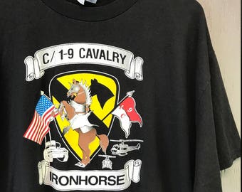 XXL * vintage 90s Ironhorse C 1-9 Calvary army t shirt