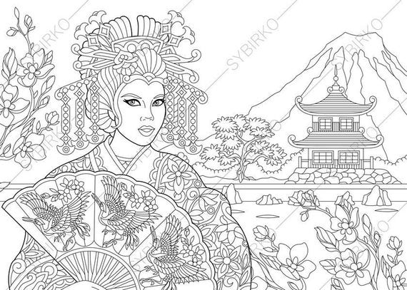 Coloring Pages for adults. Japanese Geisha. Oriental colouring