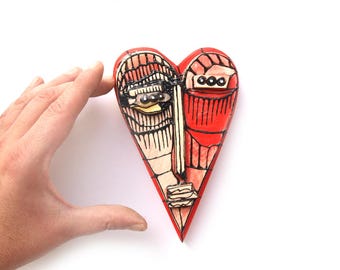Wall Ceramic Heart, Valentine's day gift, Ceramic heart mask, Red Heart Mask, Abstract Love Face, Heart Sculpture, Gift for him
