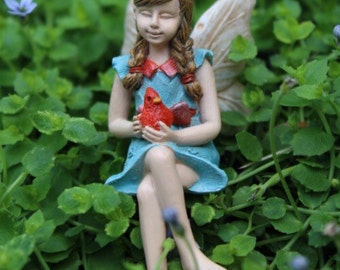 Fairy garden fairy, mini sitting fairy, miniature cardinal bird, sitting fairy, mini fairy, miniature garden, mini fairy miniature garden