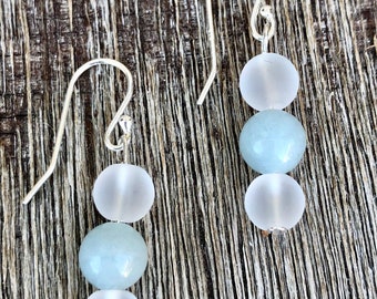 Sterling Silver Earrings with Aquamarine Gemstone and Crystal Quartz
