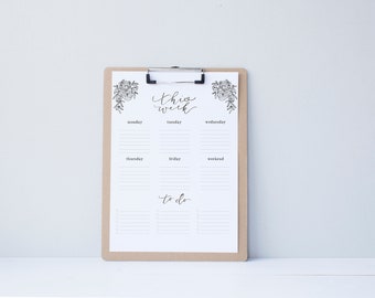Weekly To Do List Organization - Printable Calendar - simple.rustic.minimal.watercolor.