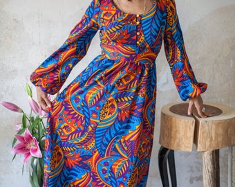 Vintage 70s Psychedelic Dress with Bell Sleeves