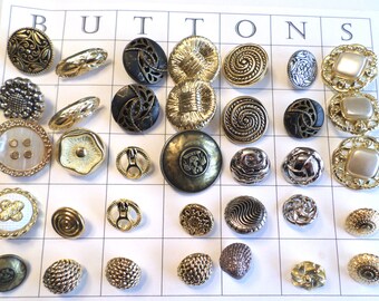 35 SILVER and GOLD Metal Look VINTAGE Buttons Shank Buttons Old Metal Buttons
