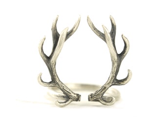 Deer Antler Ring Sterling Silver Adjustable Ring Horns Wrap Ring Boho Jewelry - FRI001