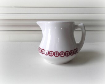 Vintage Ironstone Creamer, White and Red Restaurant Ware, Jackson China, Modern Farmhouse Decor