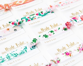 ASSORTED FLORAL Bride Tribe Hair Tie Favors | Flower Bachelorette Hair Ties, Boho Floral Bachelorette Hair Tie Favor, Bridesmaid Gift