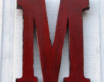 Decorative Wooden Letter V Red Initial Shabby chic Wall