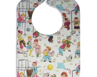 Retro Recess Reversible Bib with snap closure, lined bib, bibs for boys,