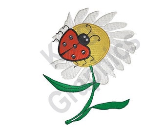 Ladybug On Flower - Machine Embroidery Design, Daisy