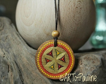Walnut wood disc As chain pendant hand painted