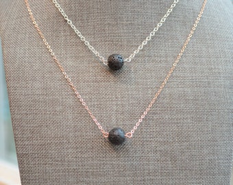 Lava Necklace, Essential Oil Necklace, Oil Diffuser Necklace, Lava Stone Necklace, Diffuser Necklace, Lava Rock NEcklace, Rose Gold, Silver