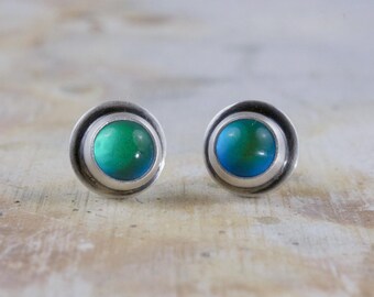 Mood Stud Earrings. funky handmade sterling silver color changing jewelry. mood stone stud earrings