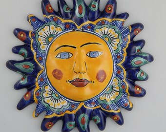 Mexican Talavera Sun Face Hand painted Pottery Wall Hanging Decor Garden Decor - 11