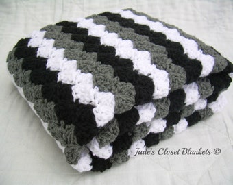 Crochet Baby Blanket, Baby Blanket, Crochet Grey Baby Blanket, Gray Baby Blanket, black, white, and grey, crib size