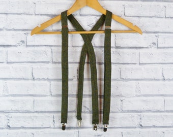 Tweed Braces/Suspenders - Dark Green Birdseyel Yorkshire Tweed