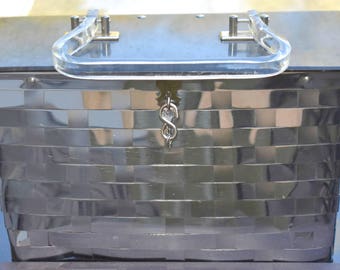 Dorset Rex Fifth Avenue Metal Basket Weave Purse with Lucite Top and Handle Vintage