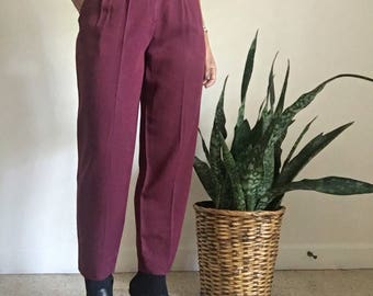 vimtage xs wool high waisted pleated tapered leg trousers