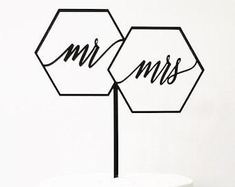 Geometric Mr Mrs Cake Topper 7" inches, Geo Cake Topper, Wedding Cake Topper, Wedding, Rustic Laser Cut Toppers, Acrylic Cake Topper 1 count