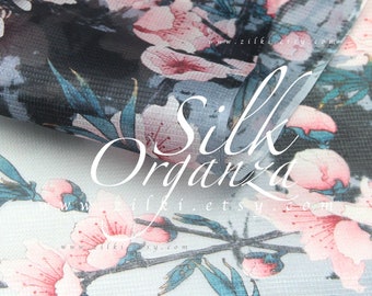 Steel Blue organza silk cherry blossom tutu fabric by the yard