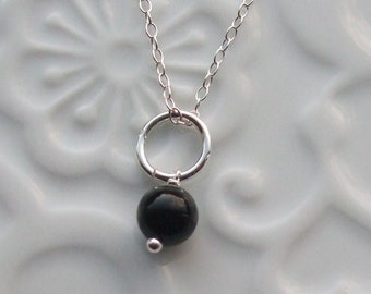 Black agate semi precious sterling silver necklace