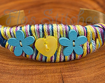 Yellow and Blue Flower Heart Bracelet