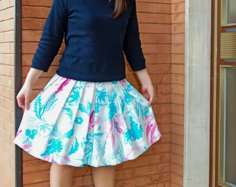 50 years skirt, short skirt, flower skirt, pleated skirt, summer skirt, cotton skirt, women's miniskirt, white fancy skirt