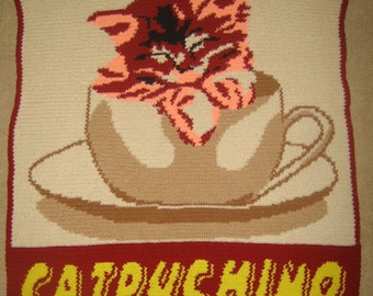 Catpuchino - Hand Made Crocheted Afghan - BRAND NEW