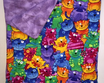 Sensory WEIGHTED BLANKET Neon Kitty Cats 6 lbs. Handmade New Autism