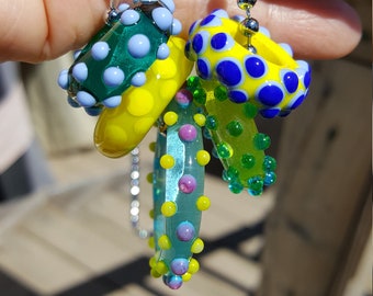 Set of 5 Assorted Handmade Lampwork Glass Ring Beads with FREE Chain - Life's a Beach!