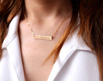 Gold bar Necklace, Personalized Necklace, Engraved Name Necklace, Silver Bar Necklace , Roman Numerals necklace, Coordinates Bridesmaid gift
