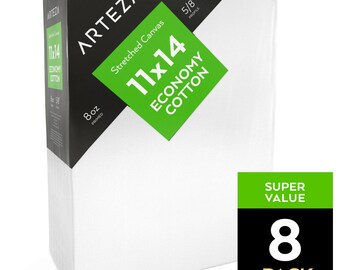 Arteza 11x14 Stretched Canvas, 100%-Cotton (Pack of 8)