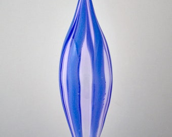 Hand Blown Ornament, Vertical Striped Ornament, Glass Ornament, Blue & Lavender Ornament, Handmade Ornament, Glass Art Ornament