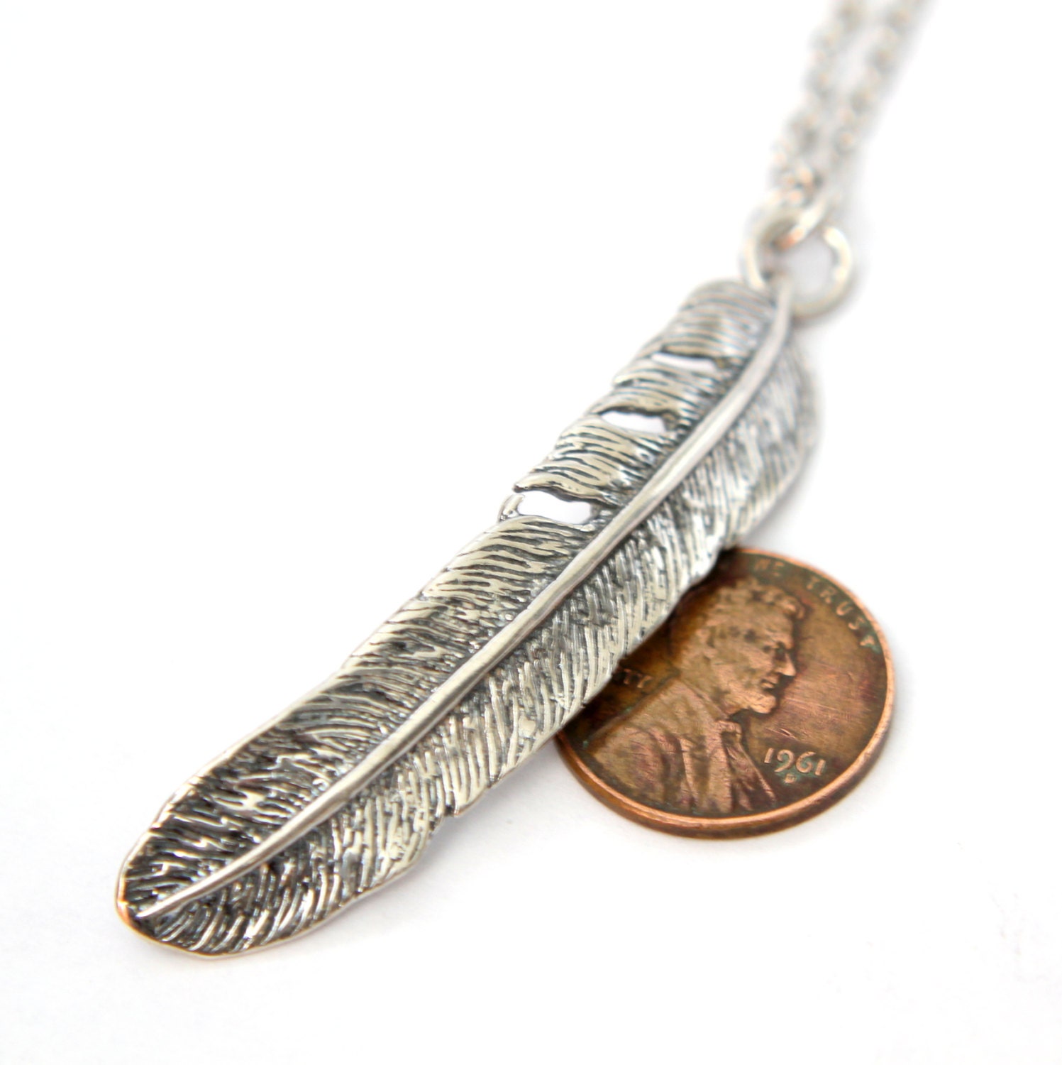 Silver Feather Necklace Solid Sterling Silver Raven Feather