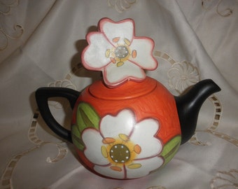Teapot Double Creek Pottery In Flower Design