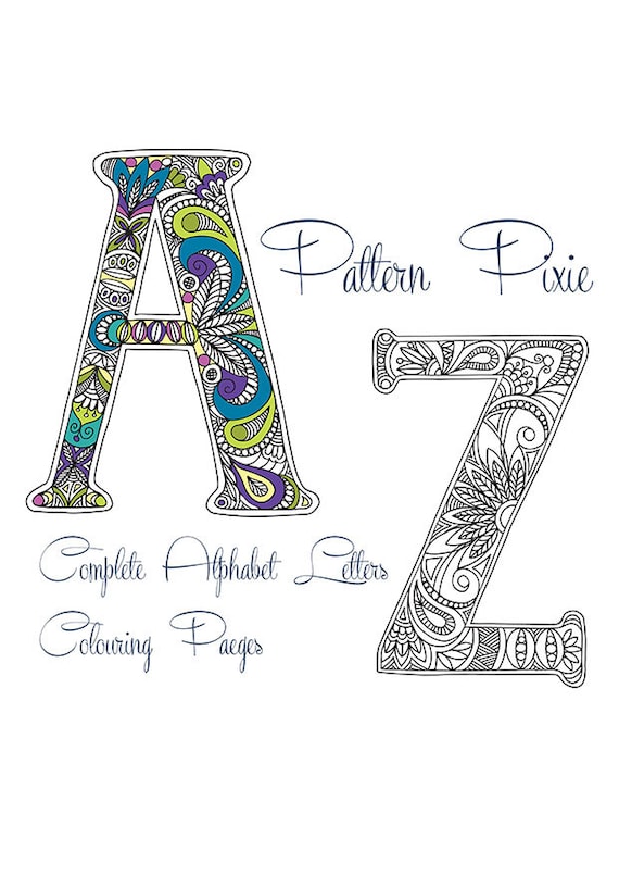 Download Adult Colouring Page Alphabet Bundle A-Z