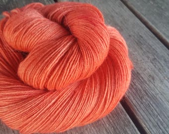 100% Baby Alpaca, Sock Weight Hand Dyed Yarn - "Who Loves Orange Soda?" Vibrant orange tonal yarn, 4 ply fingering weight yarn, kettle dyed