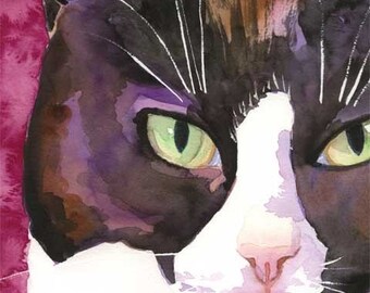 Tuxedo Cat Art Print of Original Watercolor Painting 11x14