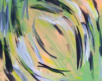 Yellow, Green, Black and White Original Acrylic Abstract Painting on Canvas "Series 7 VII" Wall Art, Home Decor, Wall Hanging, Artwork