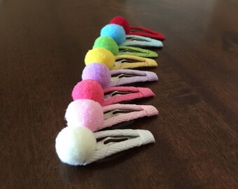 Baby snap clips infant snap clips mini snap clips baby hair clips infant hair clip mini pompom barrettes baby girls barrettes