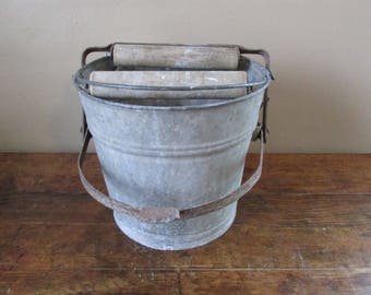 Antique Galvanized Bucket - Vintage Galvanized Mop Bucket - Galvanized Mop Bucket