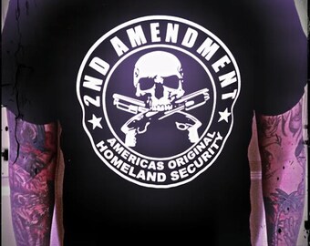 2nd Amendment Skull Circle Homeland Security  T shirt ar15 ak47 Semi Auto assault life weapon