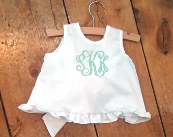 Baby Swing Top / Baby Pinafore / Monogrammed Pinafore / Monogrammed Batiste Swing Top / Monogrammed Swing Top / White Ruffle Top / Infant 2T