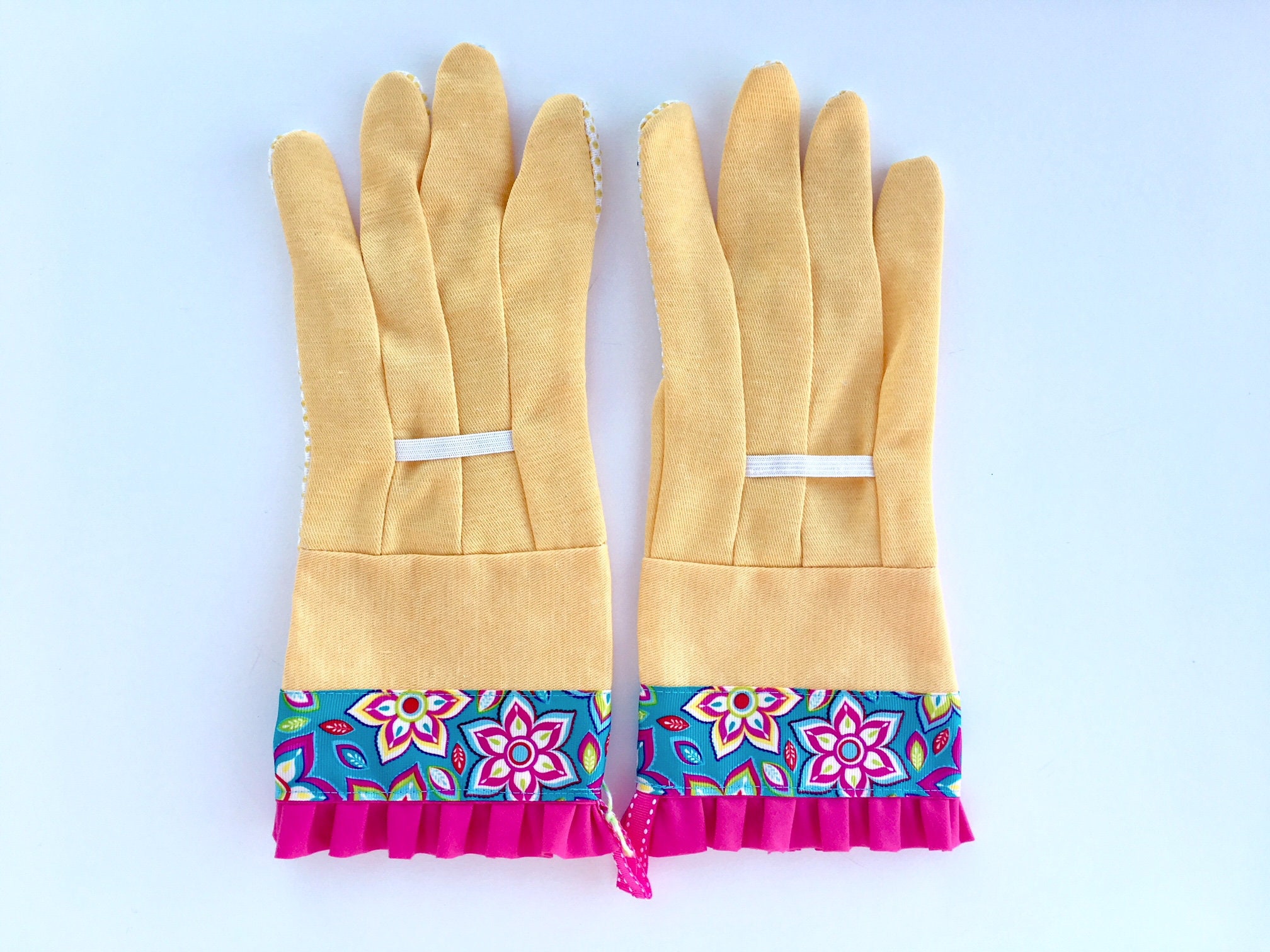 Designer Garden Gloves Colorful Flowers Pink Ruffle Fancy