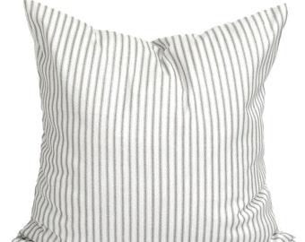Ticking Stripe Pillow Covers, French Ticking Decorative Pillow, Grey Throw Pillow, Cushion, cm,French Country.Farmhouse. Storm Gray Ticking